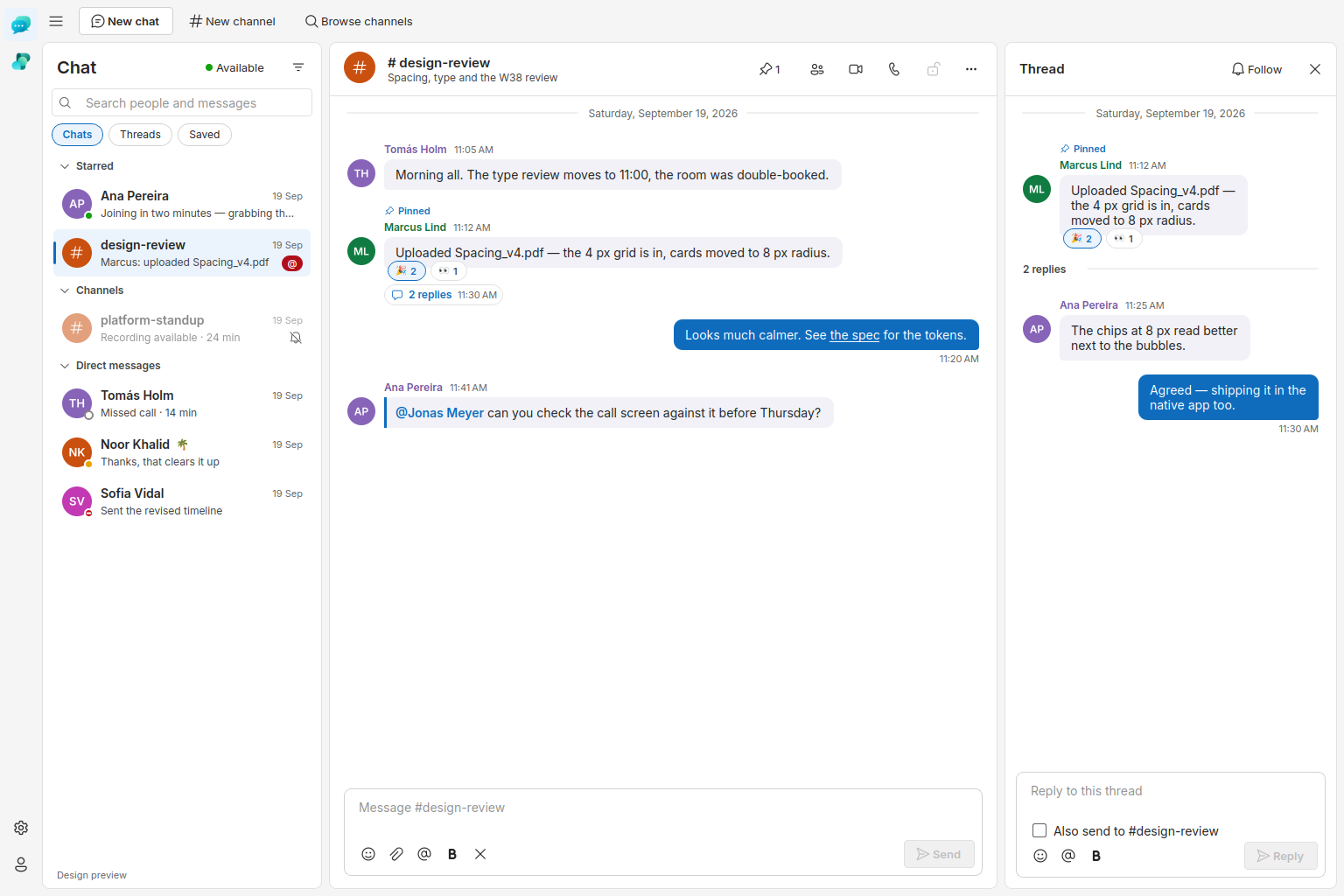 Goooy Chat. Goooy desktop app on Linux. English interface with sample content.